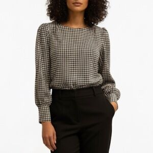 Academia RW&CO. Houndstooth Long Sleeve Blouse | Preppy Office Chic Minimalist